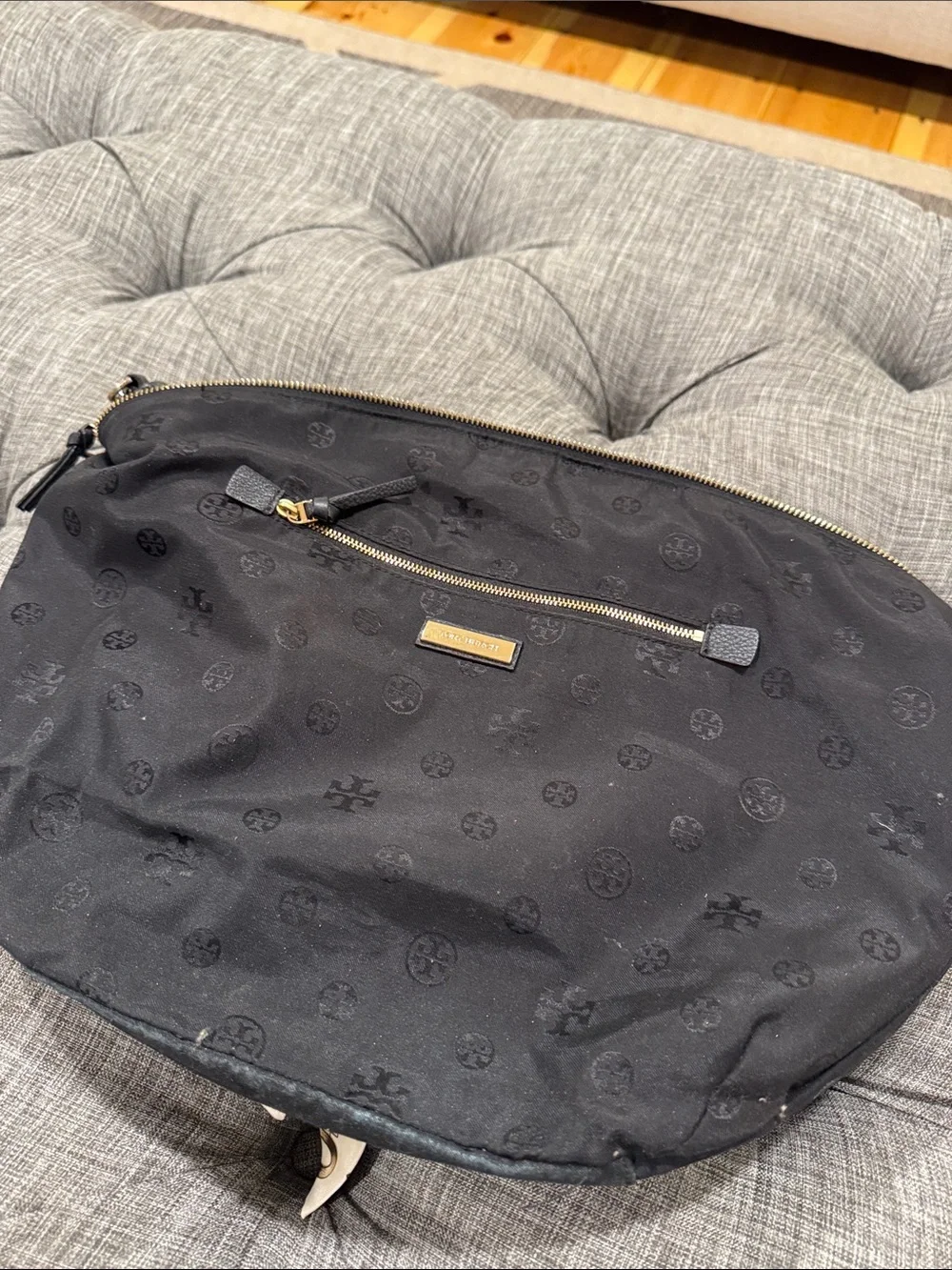 Tory Burch Bag Ivy Slouchy Black Leather Satchel with Leopard Crossbody Strap